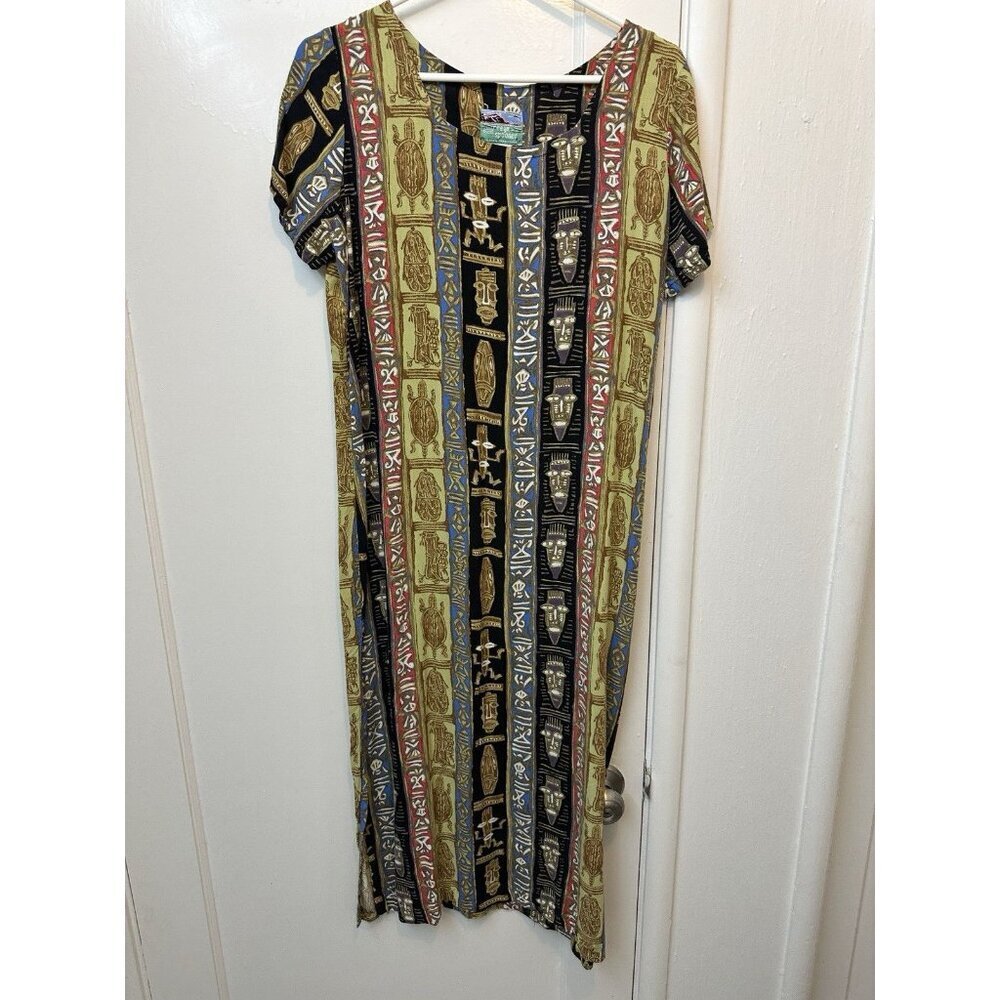 Vintage Reyn Spooner Rayon Dress Tiki‎ Hawaiian Midi Sz M